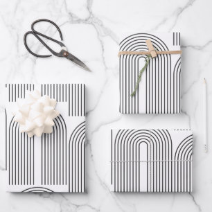 Mid Century Modern Minimalist Arch Lines in Black  Wrapping Paper Sheet