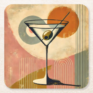 Mid Century Modern Minimalist Art Martini Square Paper Coaster