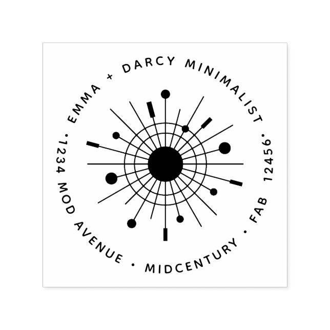Mid-Century Modern Minimalist Atomic Starburst Self-inking Stamp (Design)