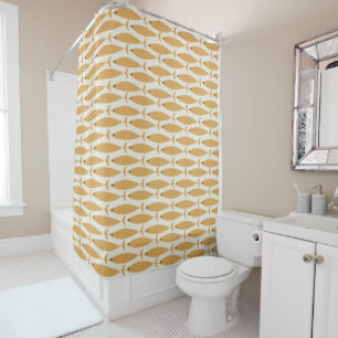 Mid Century Modern Minimalist Fish Pattern Mustard