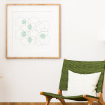 Mid Century Modern Minimalist Geometric Hexagons Poster<br><div class="desc">Mid Century Modern Minimalist Geometric Hexagonal Design in black and white with pops of mint green. If you'd prefer a different colour background or if you'd like to add text,  just click the customize button.</div>