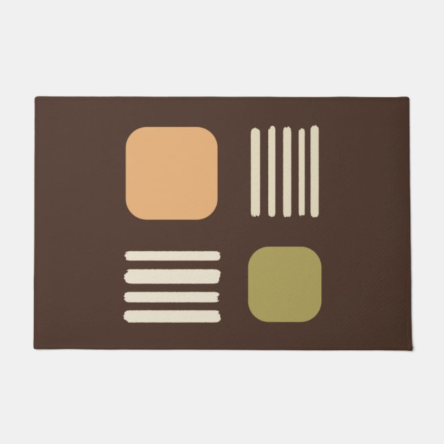 Mid Century Modern Minimalist Squares Lines Brown Doormat (Front)