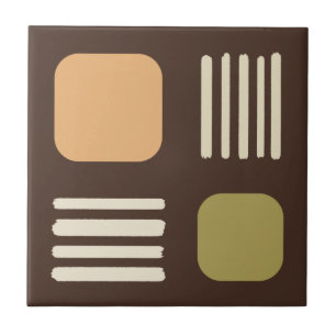 Mid Century Modern Minimalist Squares Lines Brown Tile