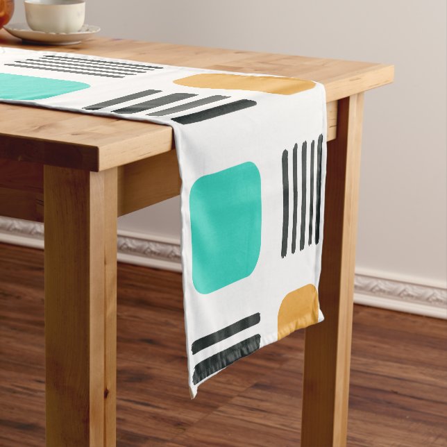 Mid Century Modern Minimalist Squares Lines Short Table Runner (In Situ)