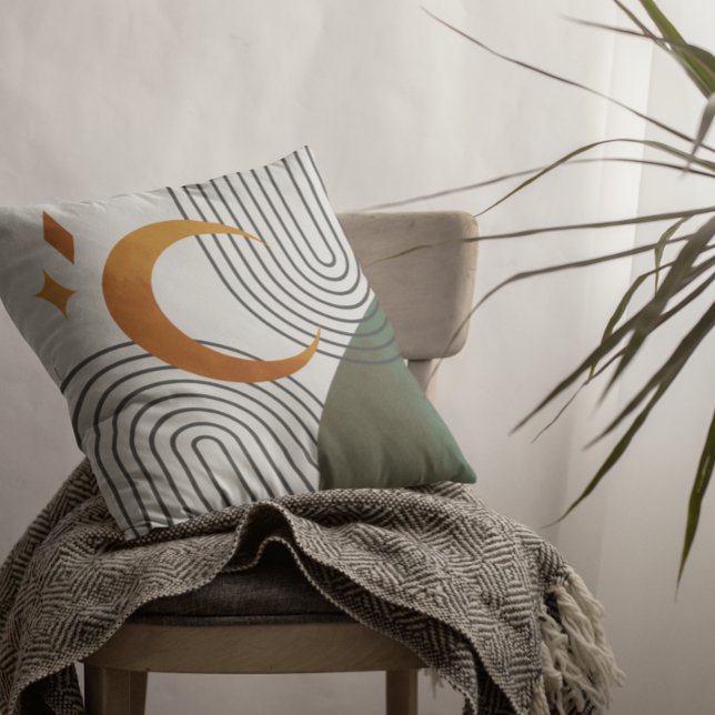 Mid Century Modern Minimalistic Green Orange Shape Throw Pillow (Creator Uploaded)