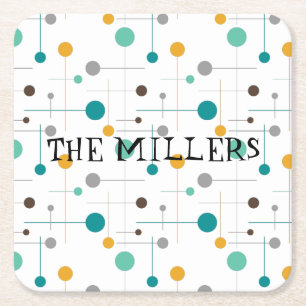 Mid Century Modern Minimalistic Personalized name  Square Paper Coaster