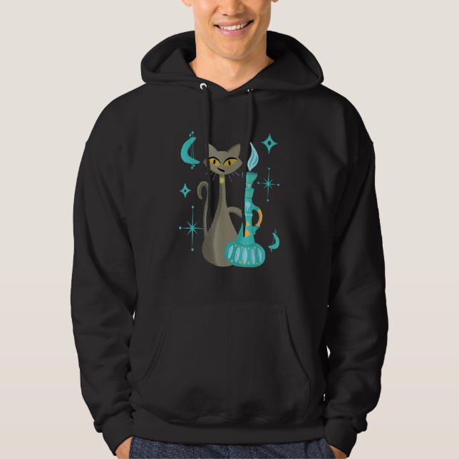 Mid Century Modern Mischievous Cat With Genie Lamp Hoodie (Front)