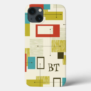Mid Century Modern Monogram Personalized Retro iPhone 13 Case