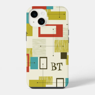 Mid Century Modern Monogram Personalized Retro iPhone 14 Case
