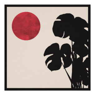 Mid Century Modern Monstera & Sun Minimalist Art Poster