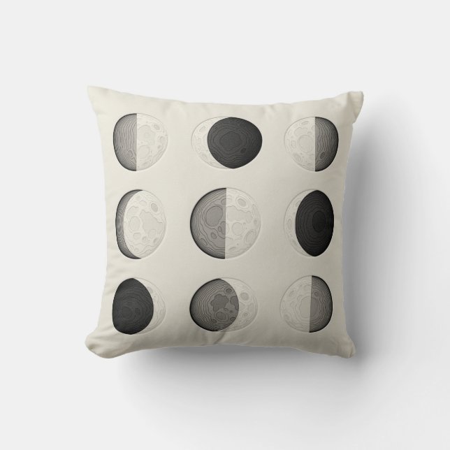 Mid-Century Modern Moon Phases Poster | Bauhaus  Throw Pillow (Front)