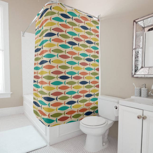 Mid Century Modern Multicolor Fish Pattern (In Situ)