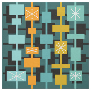 Mid Century Modern Multicolored Teal Fabric
