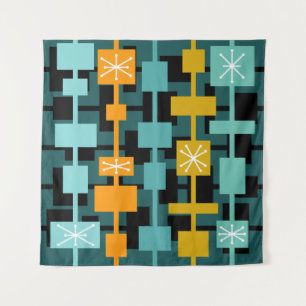 Mid Century Modern Multicolored Teal Tapestry