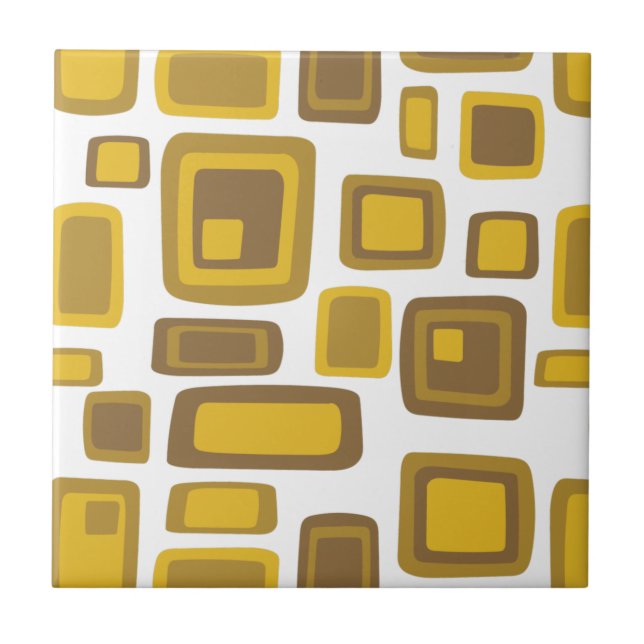 Mid-Century Modern Mustard Gold Brown Square Tile (Front)
