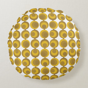 Mid-Century Modern Mustard Gold Retro Geo Pattern Round Pillow