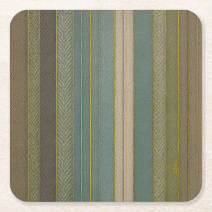 Mid Century Modern Muted Stripes Print Square Paper Coaster