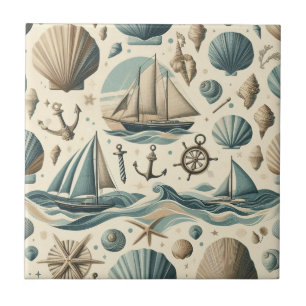 Mid Century Modern Nautical Ships Tile