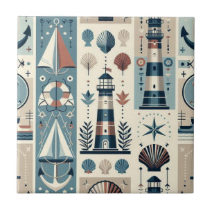 Mid Century Modern Nautical Ships Tile