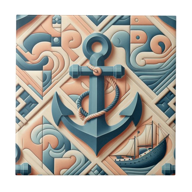 Mid Century Modern Nautical Ships Tile (Front)