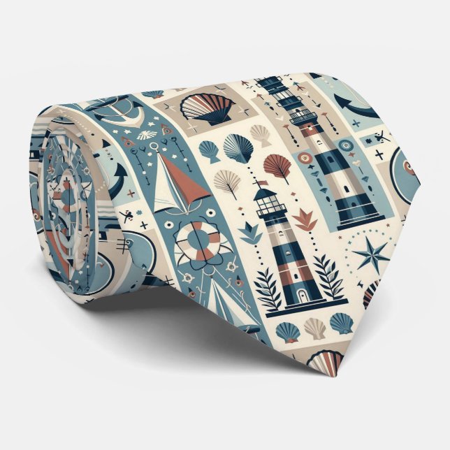Mid Century Modern Nautical Themed Neck Tie (Rolled)