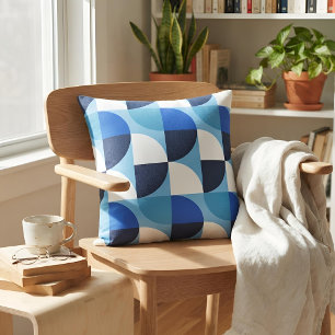 Mid Century Modern Navy Bauhaus Geometric Throw Pillow