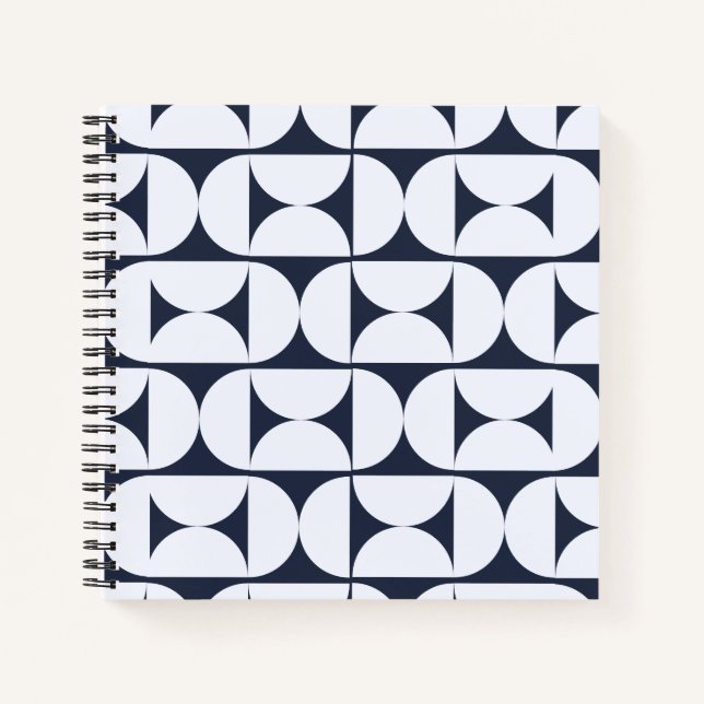 Mid-Century Modern Navy Geometric Spiral Notebook (Front)