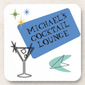 Mid Century Modern Neon Cocktail Lounge Name  Coaster (Front)