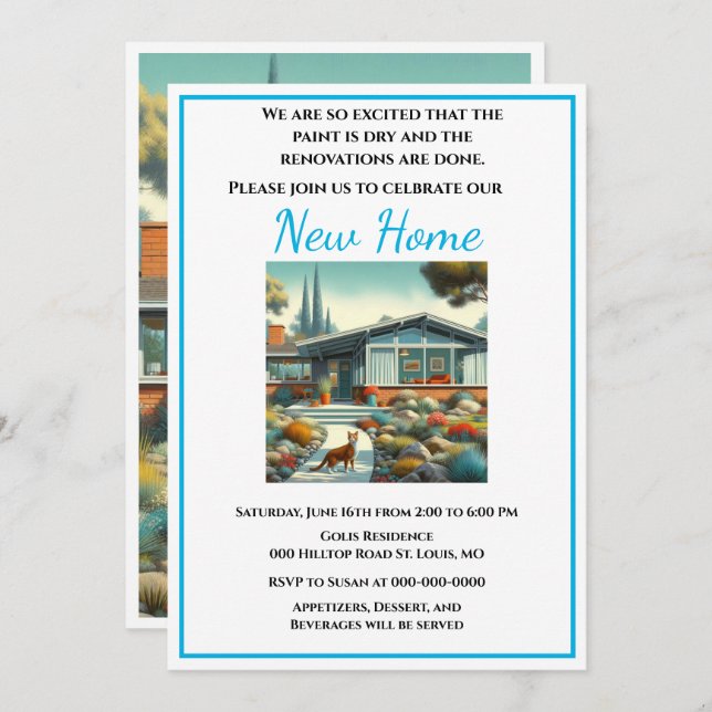 Mid Century Modern New Home Housewarming Invitation (Front/Back)