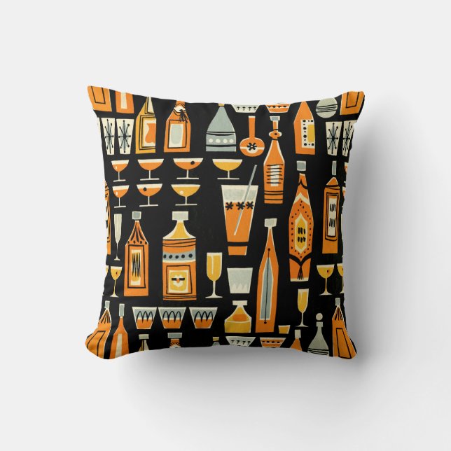 Mid-Century Modern Night Life Pattern Throw Pillow (Front)