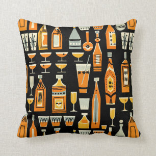 Mid-Century Modern Night Life Pattern Throw Pillow