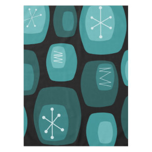 Mid Century Modern Oblongs Black Teal Tablecloth