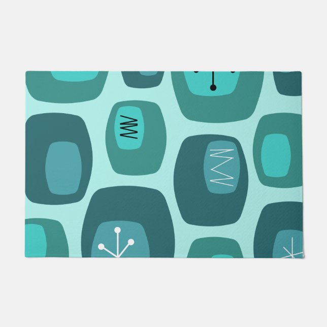 Mid Century Modern Oblongs Turquoise Doormat (Front)