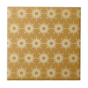 Mid-Century Modern Ochre Gold Starburst Pattern Tile