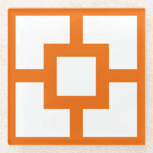Mid Century Modern Orange and White Breeze Block  Glass Coaster