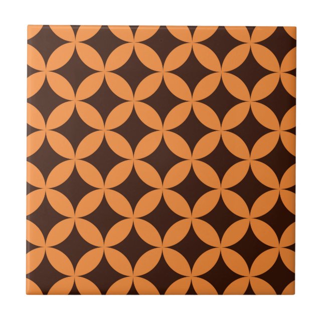 Mid Century Modern Orange Circles Pattern Tile (Front)