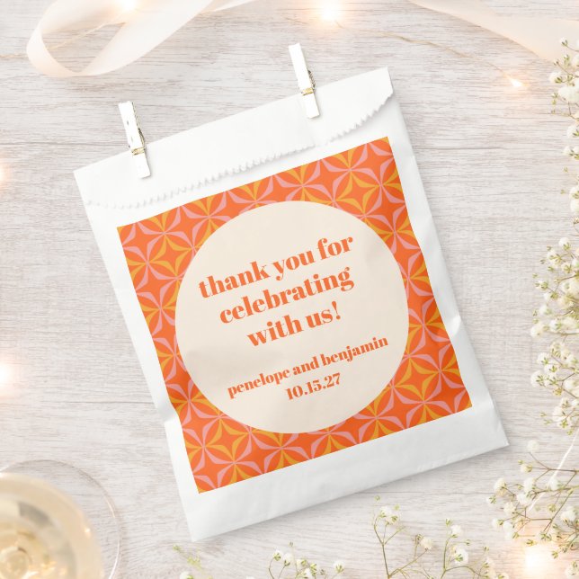Mid Century Modern Orange Custom Wedding Thank You Favour Bag (Clipped)
