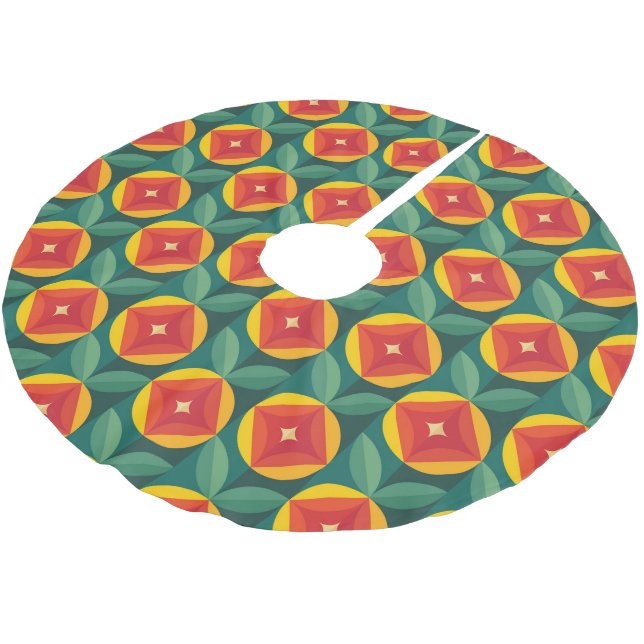 Mid Century Modern Orange Floral Pattern Brushed Polyester Tree Skirt (Angled)