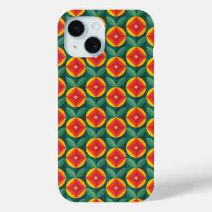 Mid Century Modern Orange Floral Pattern iPhone 15 Case