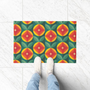 Mid Century Modern Orange Floral Pattern Doormat