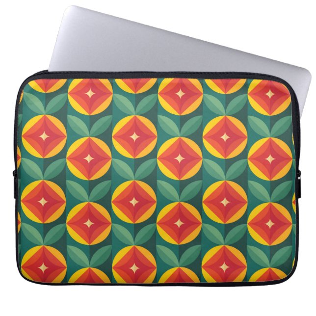 Mid Century Modern Orange Floral Pattern Laptop Sleeve (Front)