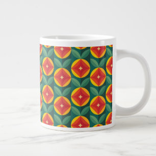 Mid Century Modern Orange Floral Pattern Large Coffee Mug