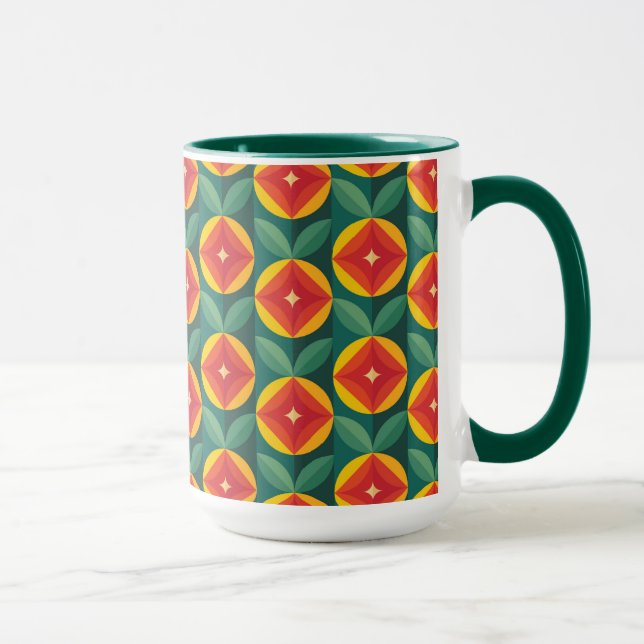 Mid Century Modern Orange Floral Pattern Mug (Right)