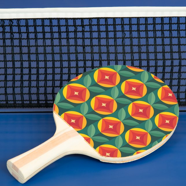 Mid Century Modern Orange Floral Pattern Ping Pong Paddle (Insitu)