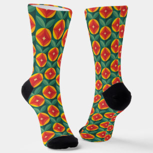 Mid Century Modern Orange Floral Pattern Socks