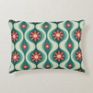 Mid-Century Modern: Orange Flowers Abstract Accent Pillow