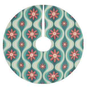 Mid-Century Modern: Orange Flowers Abstract Brushed Polyester Tree Skirt