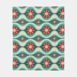 Mid-Century Modern: Orange Flowers Abstract Fleece Blanket