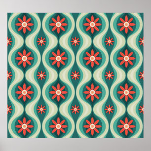 Mid-Century Modern: Orange Flowers Abstract Poster