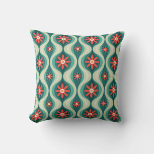 Mid-Century Modern: Orange Flowers Abstract Throw Pillow